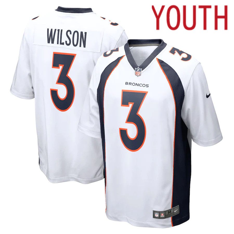 Youth Denver Broncos #3 Russell Wilson Nike White Game NFL Jersey